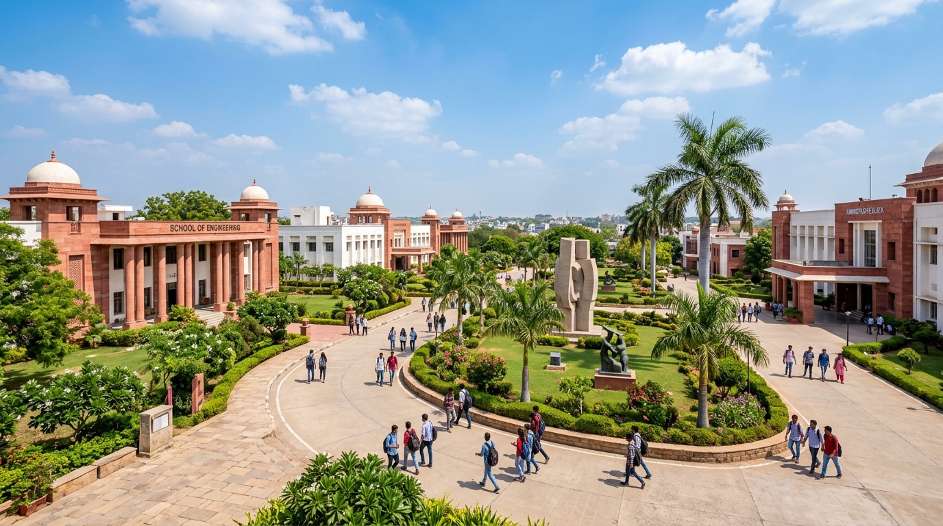 ITM University Gwalior Campus with Sculpture Park and Academic Blocks